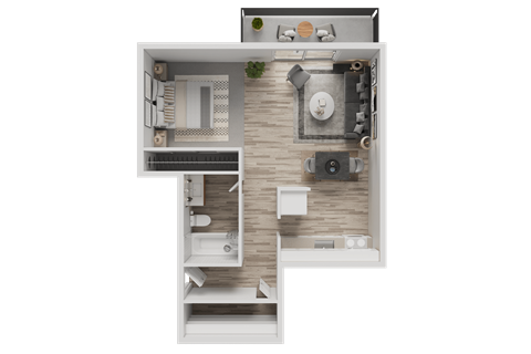 Floor plan for studio, 1 bath, 700 sqft